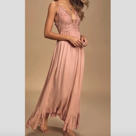 Free People One Adella Maxi Strappy Slip Dress Lace Bodice Rose - Picture 5 of 8
